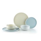 Everything Kitchens Modern Flat 24-Piece Dinnerware Set | Dusty Blue, Stone Gray, Beige
