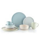 Everything Kitchens Modern Flat 32-Piece Dinnerware Set | Beige, Soft Pink, Stone Gray, Dusty Blue