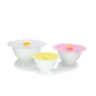 Mosser Glass Mixing Bowl Set with Silicone Lids | White & Daisies