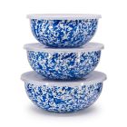 image shows Crow Canyon 3-Piece Multi-Purpose Bowl Set with Lids | Blue Marble against a blank, white background Image