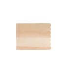 A wooden cutting board featuring several bowls and a mixer arranged on top, ready for food preparation. Image