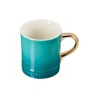 Le Creuset 14oz Gold Metallic Handle Mug  Blue Riviera 7232026 Image