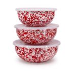 image shows Crow Canyon Multi-Purpose Bowl Set with Lids | Red Marble against a blank, white background Image