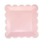  image shows My Mind's Eye 8-Piece 9" Scalloped Square Paper Plates | Pink against a blank, white background Image