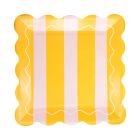 image shows My Mind's Eye 8-Piece 10" Scalloped Square Paper Plates | Yellow & Pink Striped against a blank, white background Image