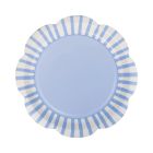 image shows My Mind's Eye 8-Piece 9" Scallops Paper Plates | Blue Striped  against a blank, white background Image