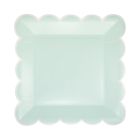  image shows My Mind's Eye 8-Piece 9" Square Paper Plates | Aqua Scalloped  against a blank, white background Image