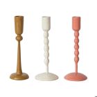  image shows Hazel Mazel Enameled Tapered Candle Stick Holders (Set of 3) | Beige, Ivory and Pink against a blank, white background Image