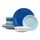 image shows Fiesta&reg; 12-Piece Classic Rim Dinnerware Set (Service of 4) | Coastal Blues against a blank, white background Image