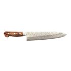 image shows Kikuichi Warikomi Damascus Tsuchime 8" Gyuto Knife against a blank, white background Image