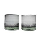 image shows Verve Culture Handblown Etched Rocks Glasses (Set of 2) | Smoke against a blank, white background
 Image