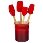 Le Creuset Craft Series 5pc Kitchen Utensil Set with Crock - Cerise / Cherry Red (JS450-67)