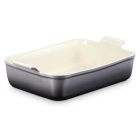  image shows Le Creuset Heritage 6.75 Qt. Stoneware Deep Rectangular Lasagna Dish | Oyster against a blank, white background
 Image