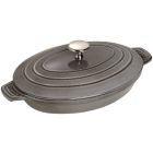 Staub Oval Cast Iron Hot Plate w/ Lid, 9"  - Graphite Grey 1332318