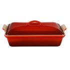 PG07053AC-3367 Le Creuset 4 qt. (12" x 9") Heritage Covered Rectangular Casserole - Cerise / Cherry Red