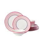 image shows Kate Spade Make It Pop 12-Piece Dinnerware Set | Pink and Navy against a blank, white background Image