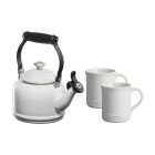 Le Creuset 1.25 Qt. Demi Kettle Tea Pot + 2 - 14oz Mugs Set | White