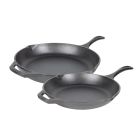  image shows Lodge Cast Iron 2-Piece Chef Collection Skillet Set against a blank, white background Image