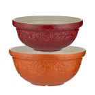 Mason Cash Pumpkin Patch 2-Piece Mixing Bowl Set | Persimmon & Cranberry Image