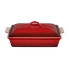 PG07053AC-3367 Le Creuset 4 qt. (12" x 9") Heritage Covered Rectangular Casserole - Cerise / Cherry Red