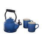 Le Creuset 1.25 Qt. Demi Kettle Tea Pot + 2 - 14oz Mugs Set | Marseille Blue