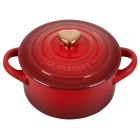 Le Creuset 8oz Round Mini Cocotte with Gold Heart Knob | Cerise/Cherry Red Image