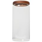 image shows Danica Heirloom Acacia Wood Large Glass Jar | 42oz against a blank, white background   Image
