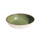 image shows TarHong Retreat Pottery 35oz Low Bowl | Green against a blank, white background
 Image