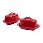 image shows Chantal 5" Mini Butter Dish (Set of 2) | True Red against a blank, white background Image