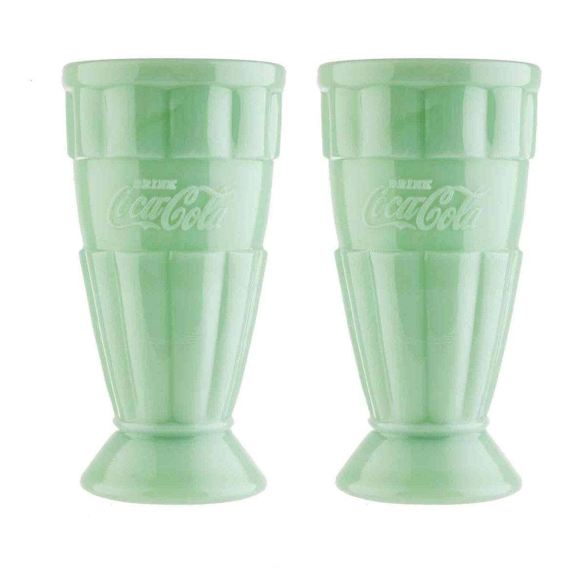 3 Coca-Cola Vintage Tint Drinking Glasses 16 oz. Made In U.S.A. Green Blue  Clear