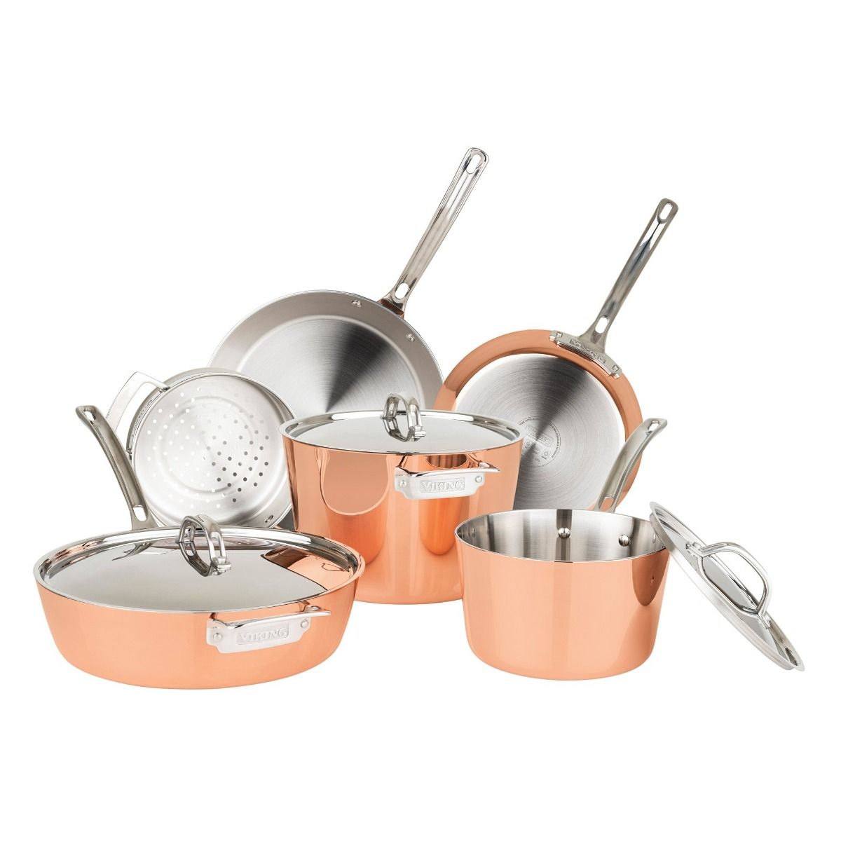 Contemporary Copper 4-Ply 9-Piece Cookware Set with Metal Lids