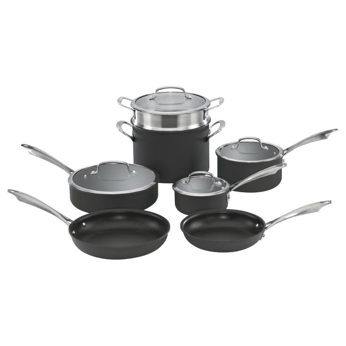 Rachael Ray 14 Pieces Hard-Anodized Nonstick Pots and Pans Set, Cookware Set,  Gray with Orange Handles 
