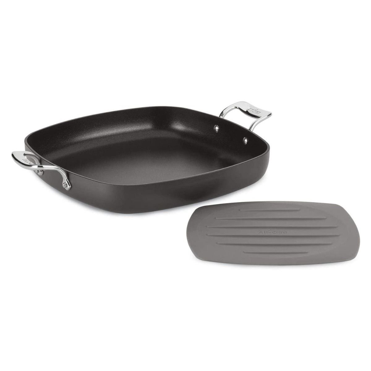 All-Clad H911S274 Essentials Nonstick Hard Anodized Simmer & Stew Square  Pan with Trivet, 5 quart, Black –