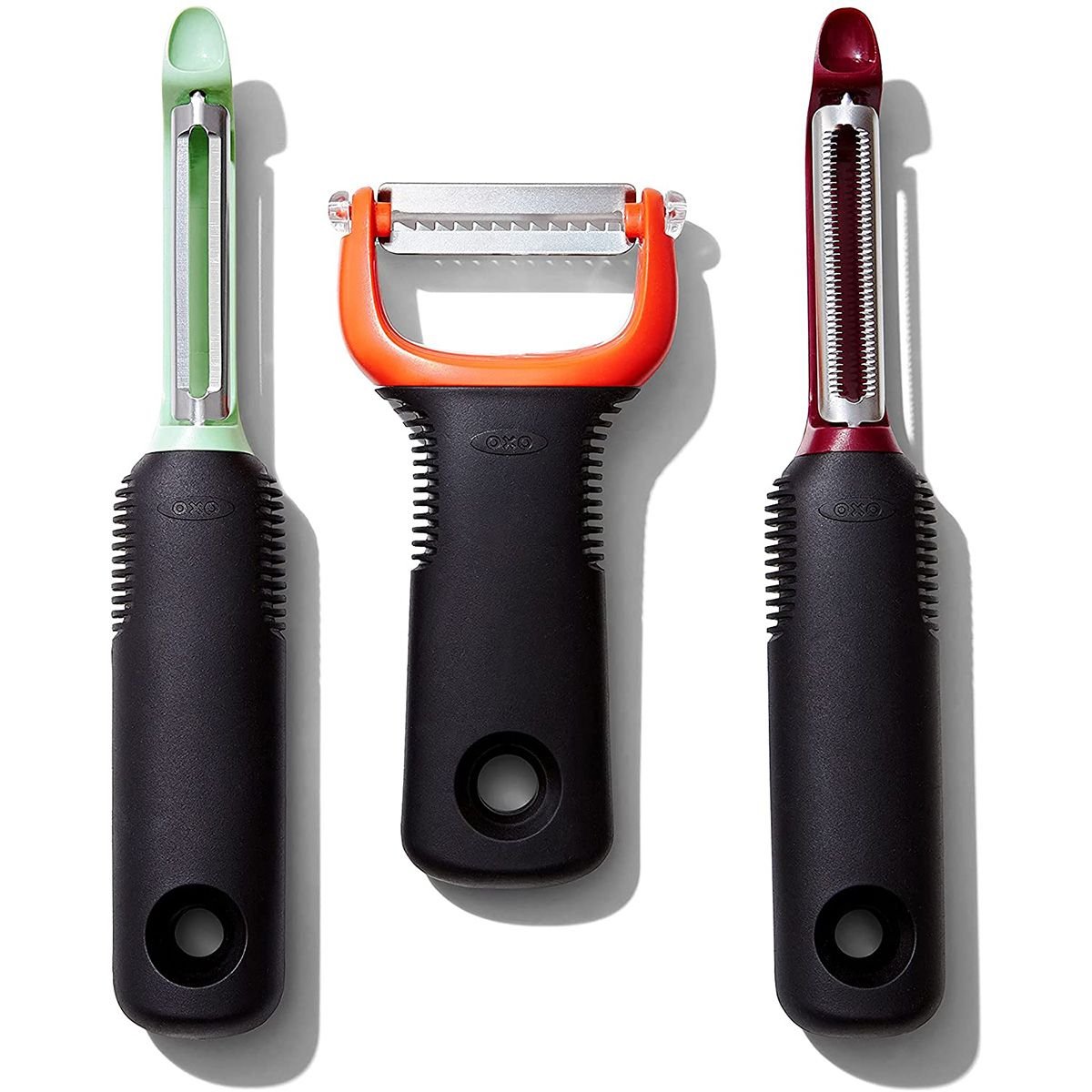 OXO 1140380 Good Grips 3-Piece Vegetable Peeler Set with Straight,  Serrated, and Julienne Stainless Steel Blades