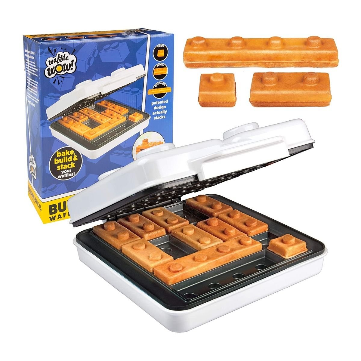 CucinaPro Building Brick Electric Waffle Maker produces 14 fun