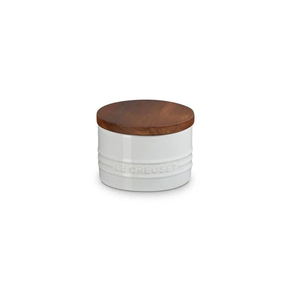 Signature 7oz Stoneware Salt Cellar with Wood Lid (White) | Le
