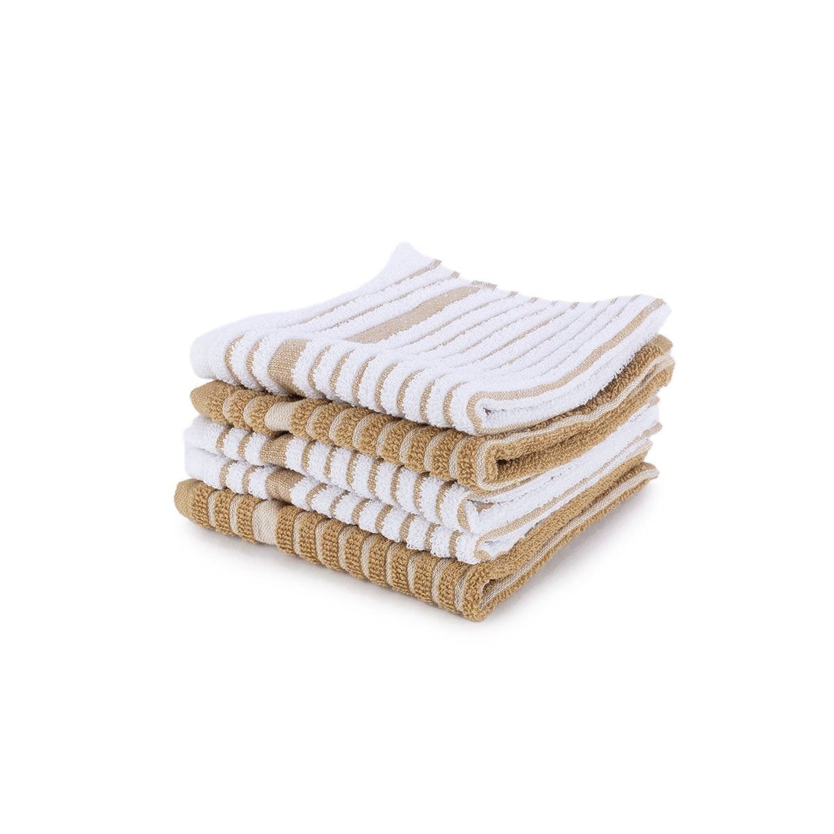 Everything Kitchens Modern Essentials Oversized Recycled Cotton Terry Kitchen Dish Cloths (Set of 5) | Tan & White