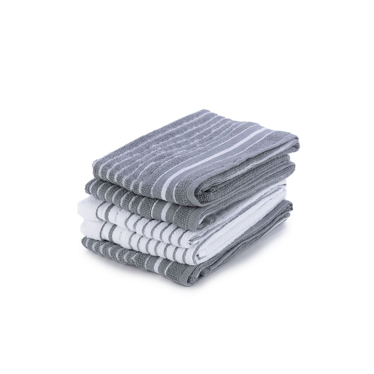 Everything Kitchens Modern Essentials Oversized Recycled Cotton Terry Kitchen Towels (Set of 5) | Grey & White