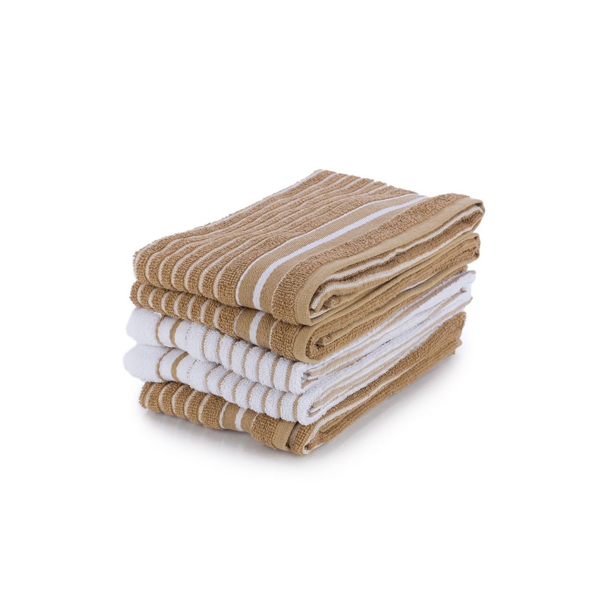 Everything Kitchens Modern Essentials Oversized Recycled Cotton Terry Kitchen Towels (Set of 5) | Tan & White