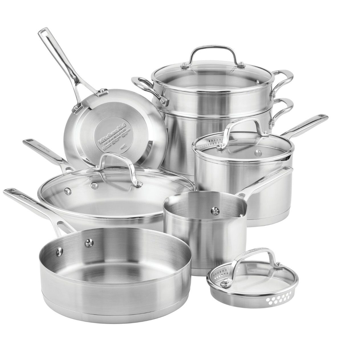 11-Piece Stainless Steel 3-Ply Base Cookware Set