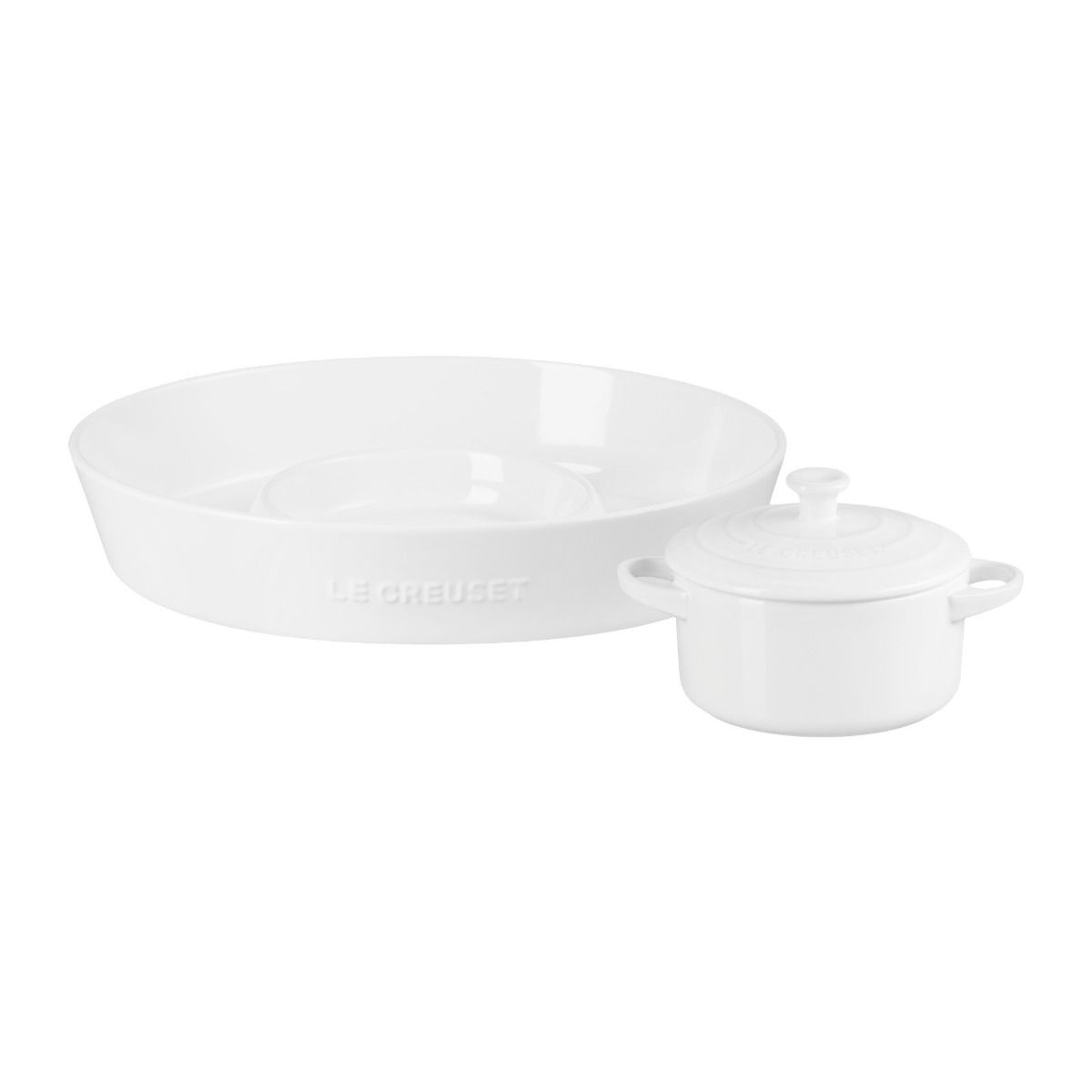 Oval Chip and Dip & 24oz Round Mini Cocotte Set (White) | Le
