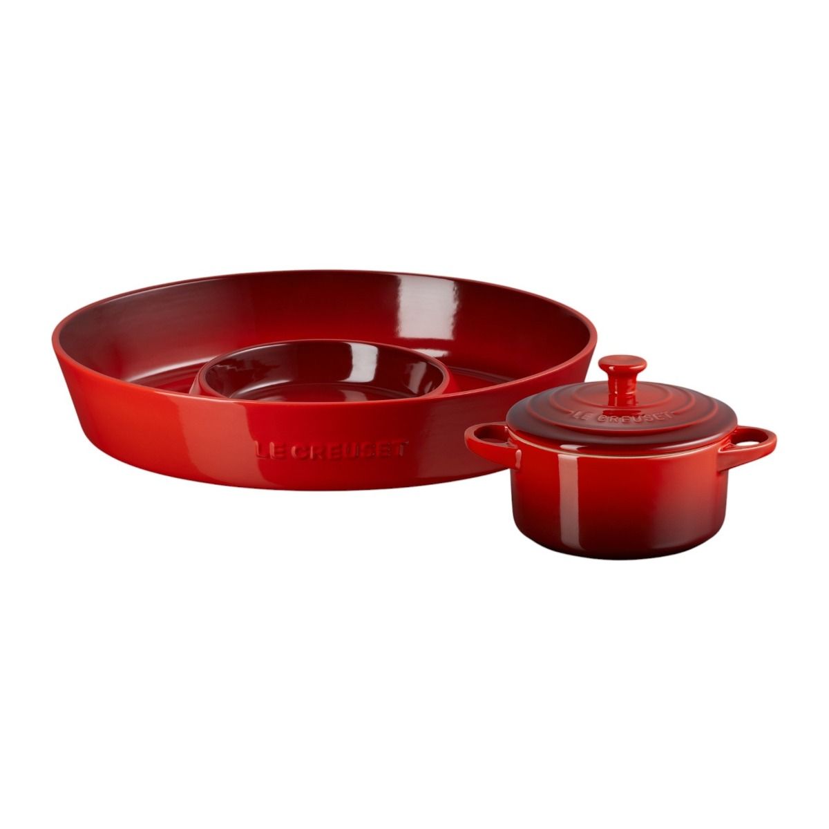 Oval Chip and Dip & 24oz Round Mini Cocotte Set (Cerise) | Le