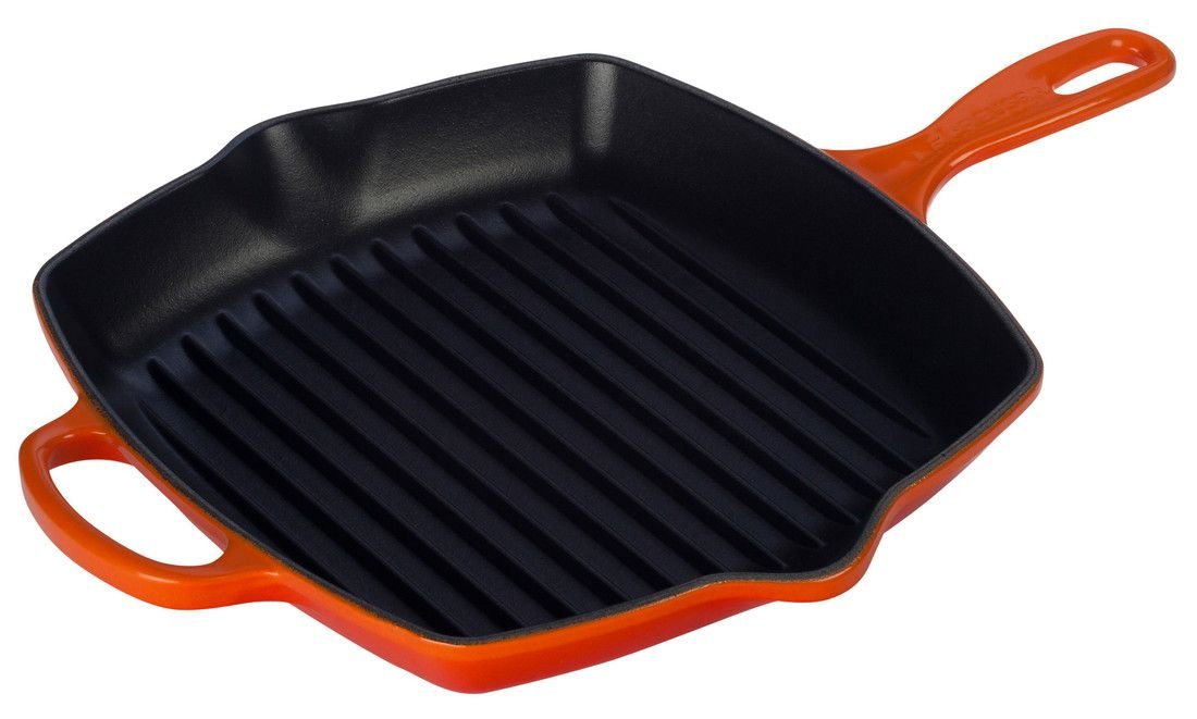 Le Creuset Cast Iron Square Grille Skillet 10" Flame NEW 