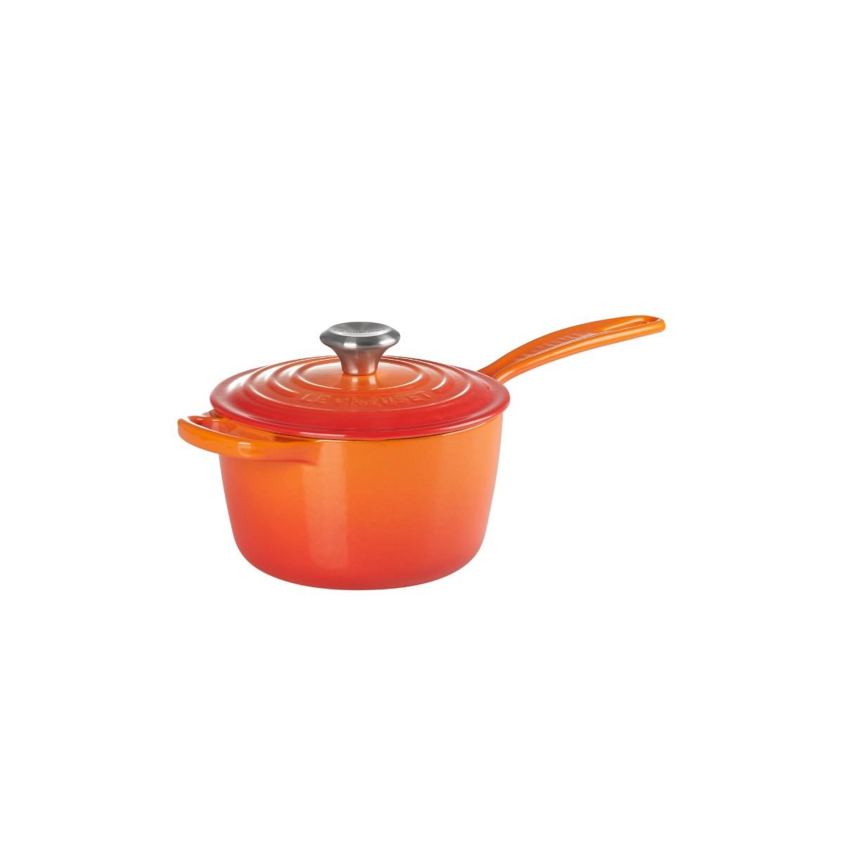VTG Le Creuset Cast Iron #23 Flame Orange Lidded Sauce Pan Double Spout