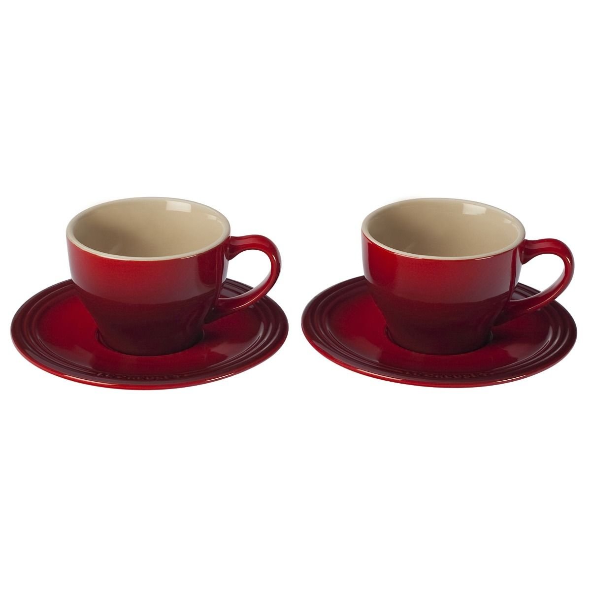 Le Creuset Giant Cappuccino Mugs Bistro Mugs Cerise Red Set of 2 NWT 