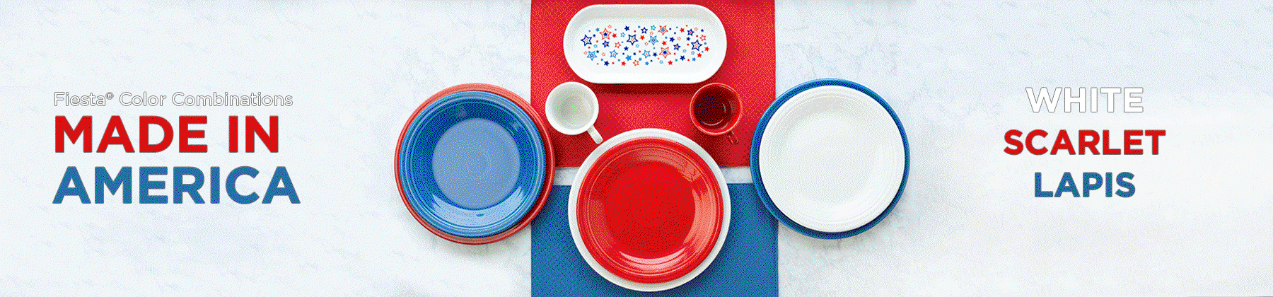 Photo of Fiesta color combination featuring White, Lapis, and Scarlet