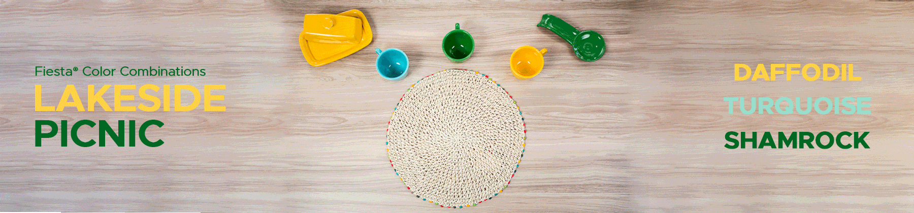 Photo of Fiesta color combination featuring Daffodil, Turquoise, and Shamrock