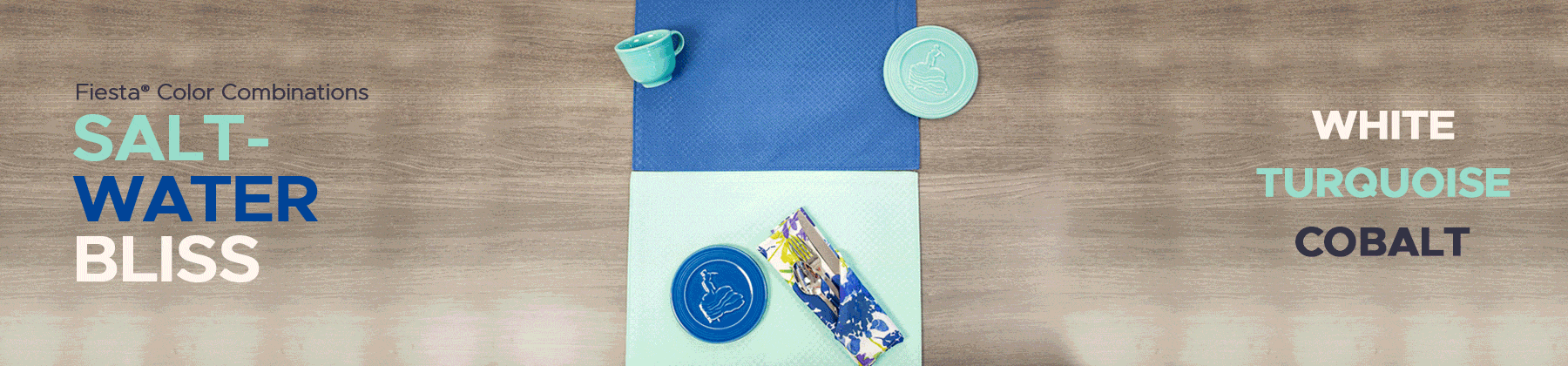 Photo of Fiesta color combination featuring White, Turquoise, and Cobalt