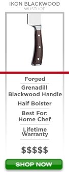 Wusthof Ikon Blackwood Series forged grenadill blackwood handle half bolster best for home chef lifetime warranty $$$$$ Shop Now