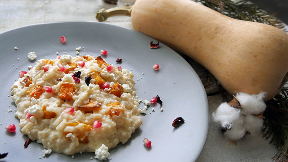 Fall Butternut Risotto and White Chocolate Close Up